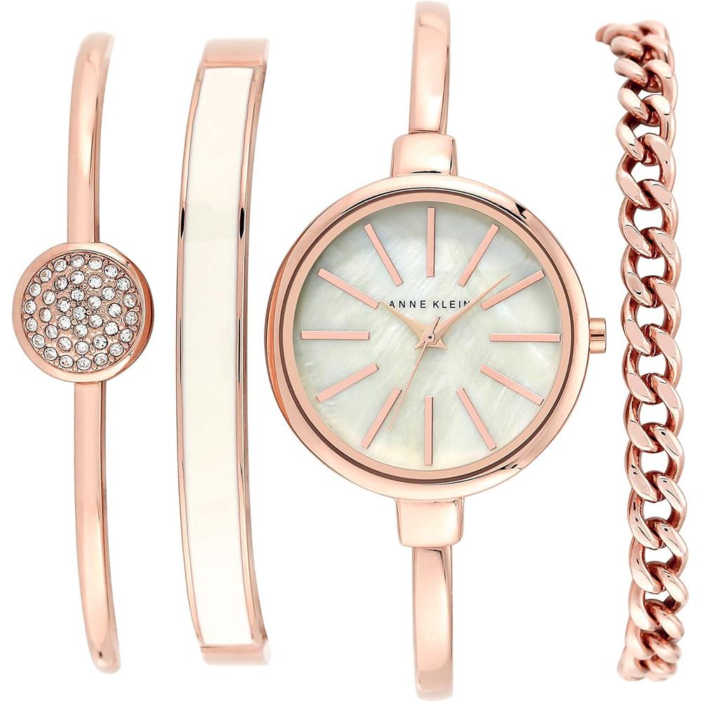 Anne Klein AK/1470GNST reloj femenino con set de pulseras | Oro Rosa/Blanco