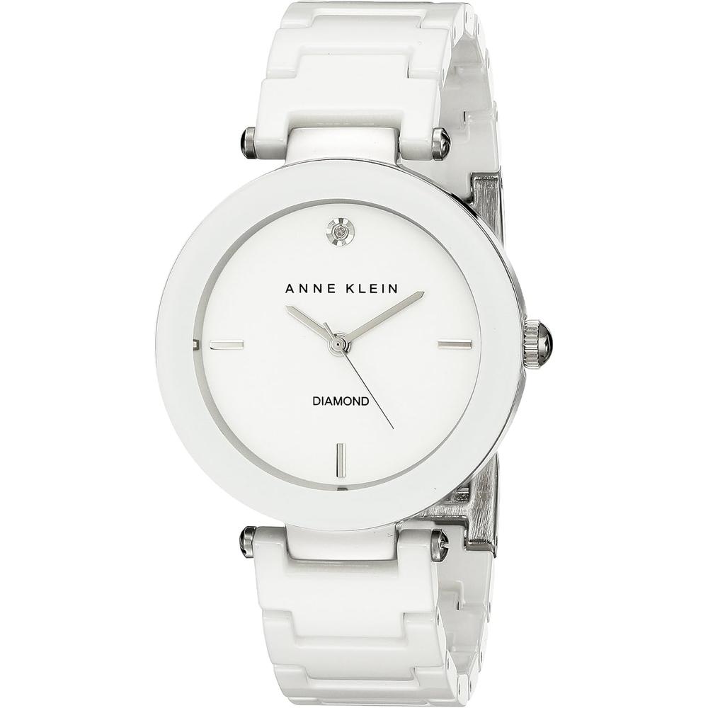 Anne Klein AK/1018RGRD reloj para mujer de cerámica con diamante auténtico | Blanco/Plata