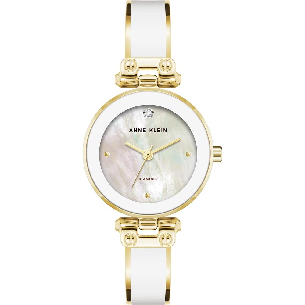 Anne Klein AK/1980BKGB reloj para mujer con diamante y pulsera tipo brazalete | Blanco/Dorado