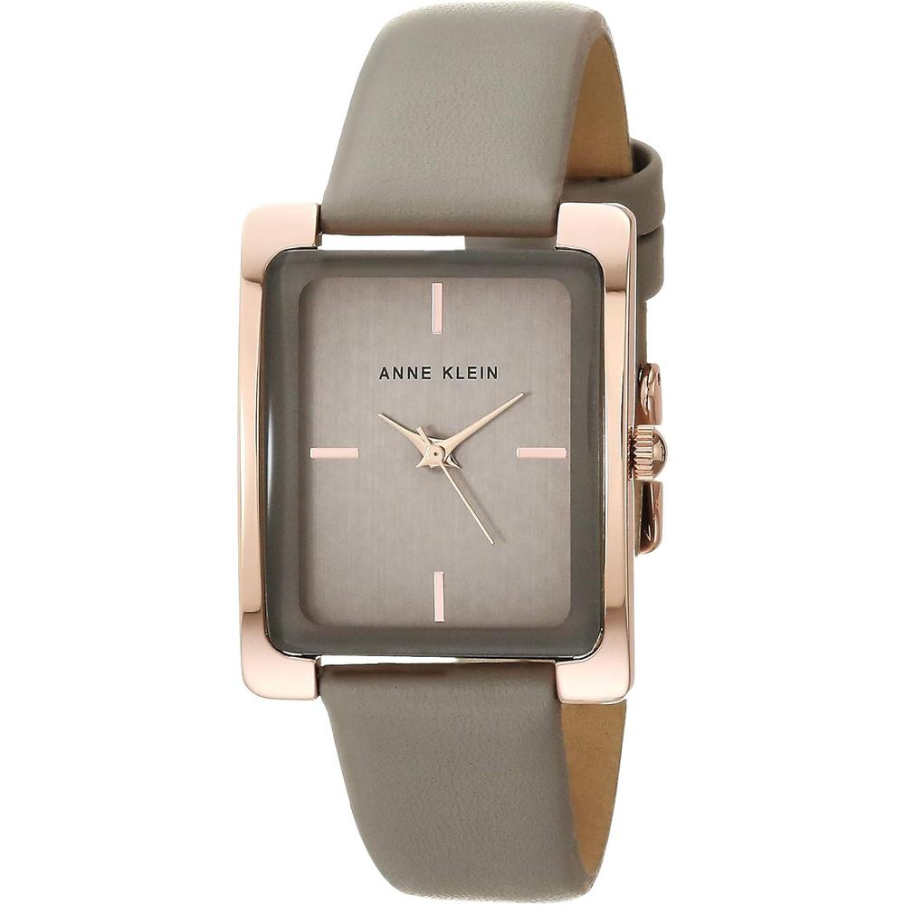 Anne Klein AK/2707TTTN reloj para dama con correa de piel | Gris pardo/Oro rosa.