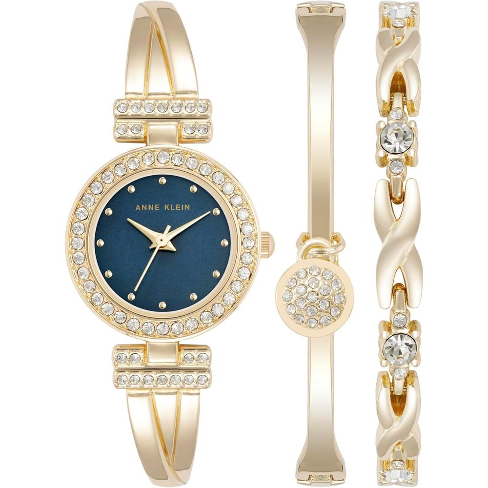 Anne Klein AK/1868GBST reloj para mujer con cristales y set de pulseras | Dorado/Azul Marino