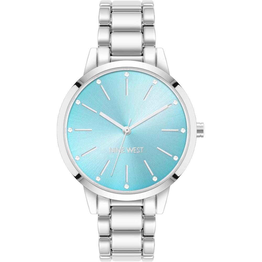 Nine West NW/2098CHGB reloj elegante para dama con esfera floral | Plateado/Verde azulado