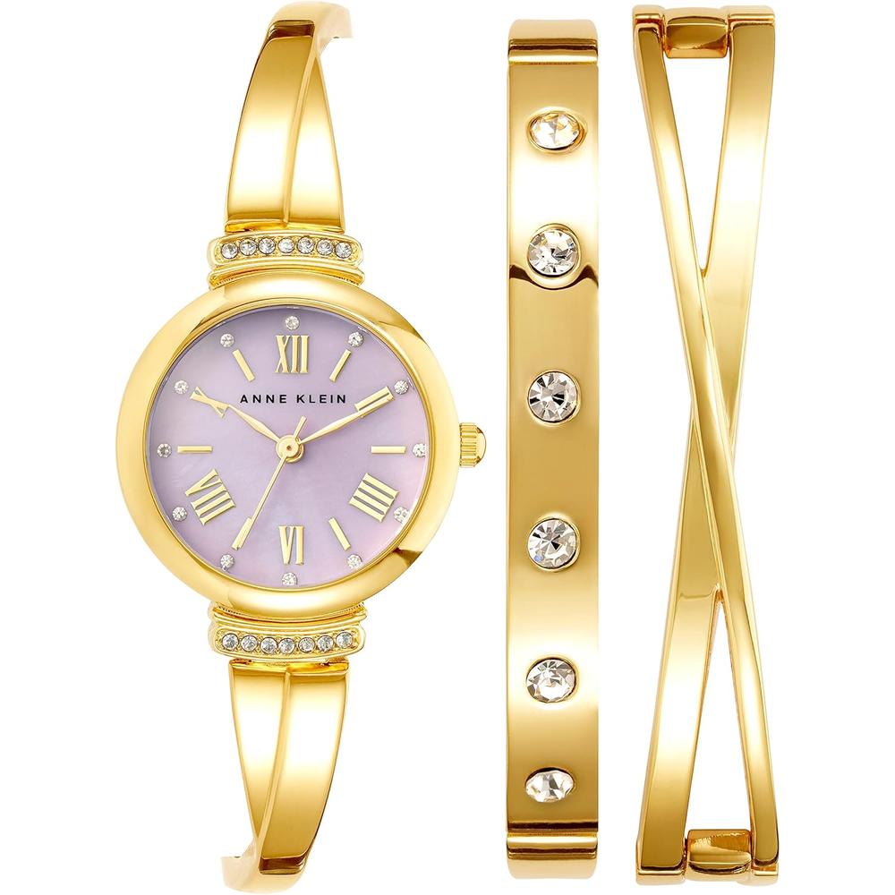 Anne Klein AK/2245 reloj mujer con cristales premium y set de pulseras | Dorado/Lavanda