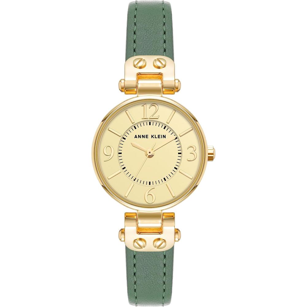 Anne Klein 109442CHHY reloj para mujer con correa de cuero | Verde/Dorado