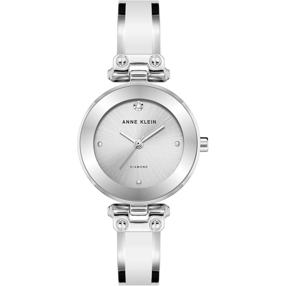 Anne Klein AK/1980BKGB reloj para mujer con diamante y pulsera tipo brazalete | Blanco/Plata