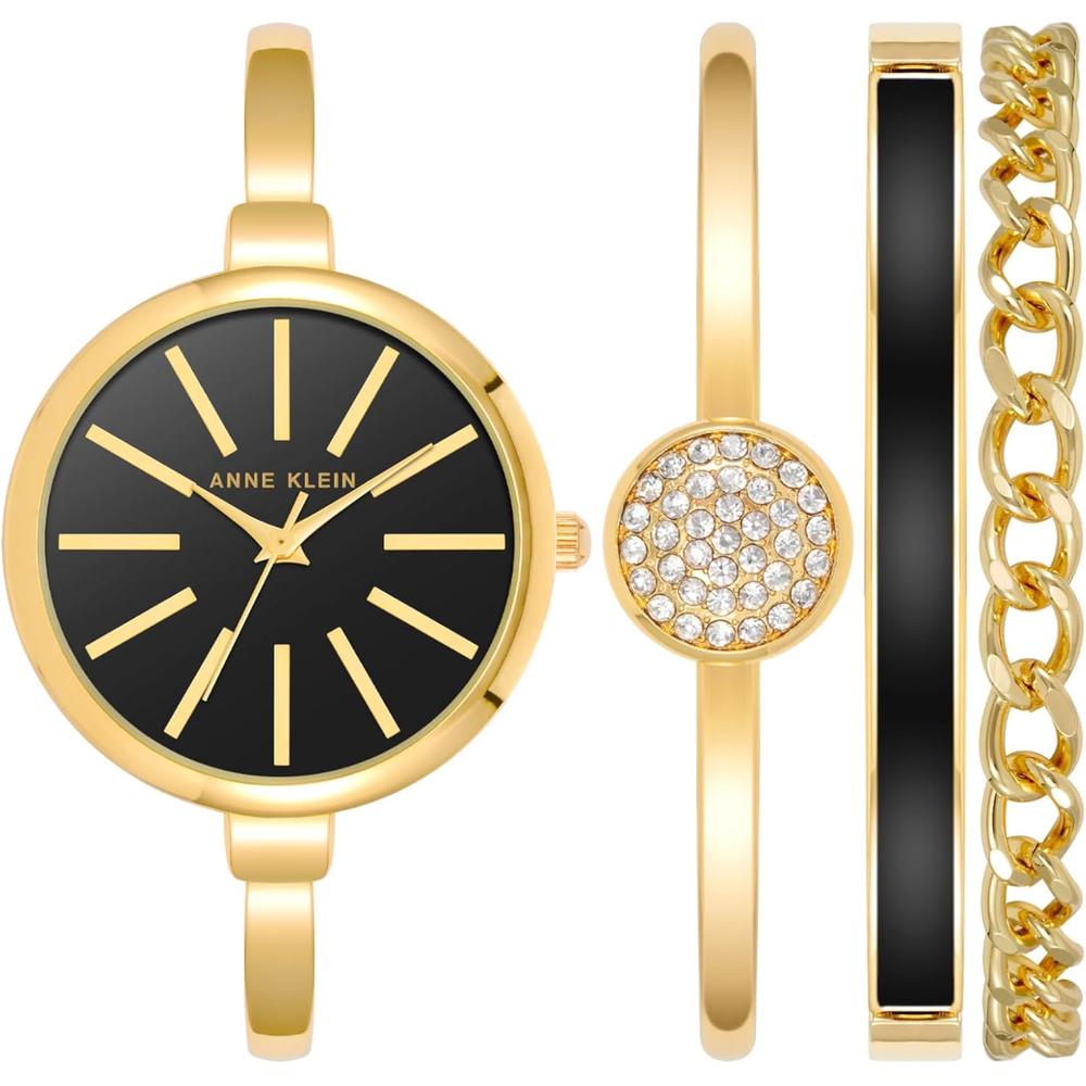 Anne Klein AK/1470GNST reloj femenino con set de pulseras | Oro/Negro