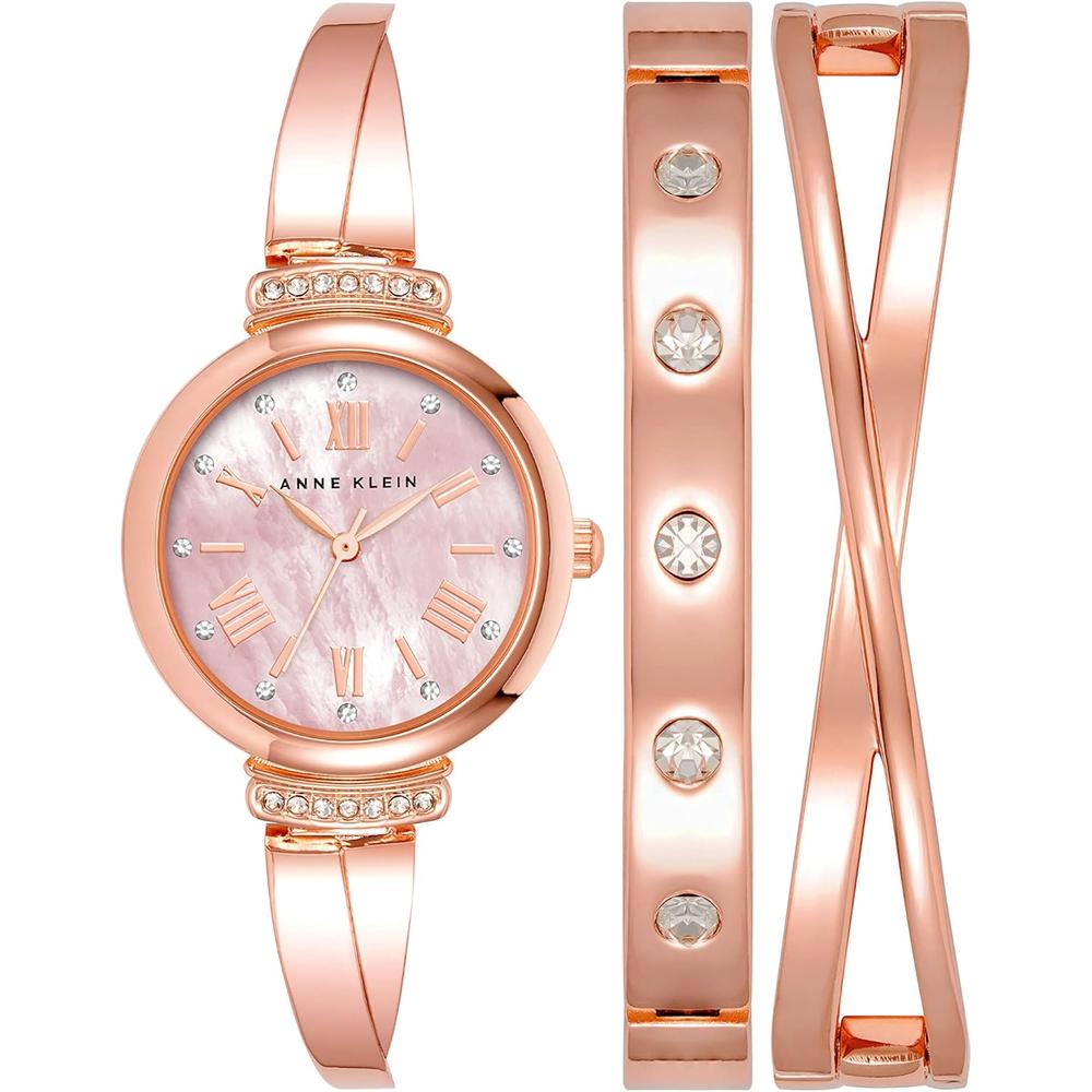 RELOJ CON CRISTALES Y SET DE PULSERAS AK/2245 ANNE KLEIN MUJER | ORO ROSA