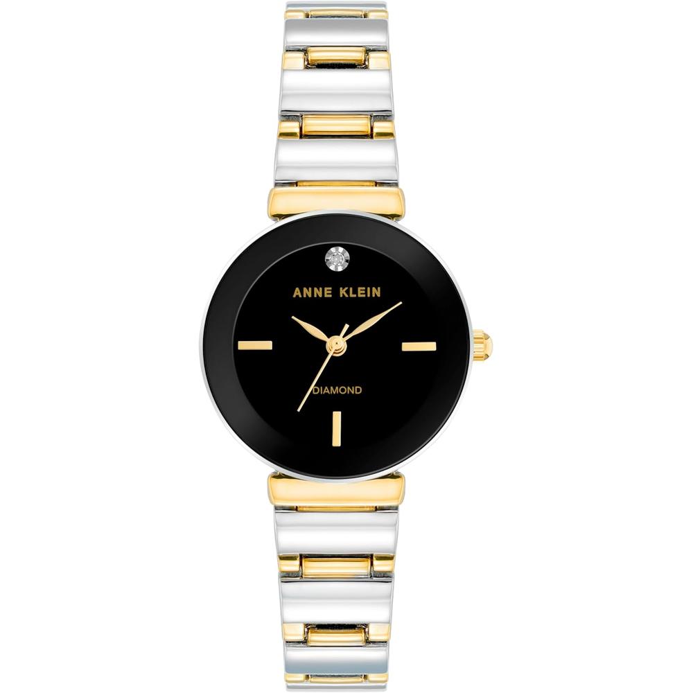 Anne Klein AK/2434EMGB reloj con diamante verdadero y pulsera para mujer | Plateado/Oro/Negro