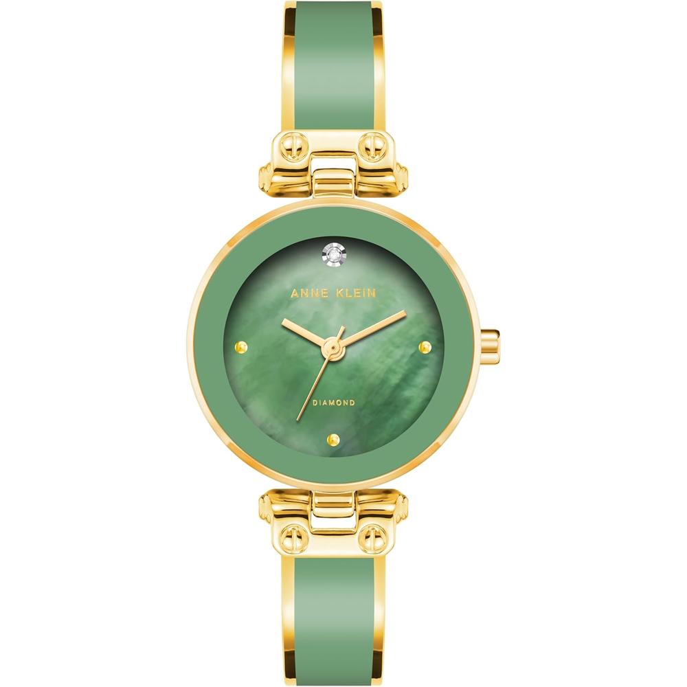 Anne Klein AK/1980BKGB reloj para mujer con diamante y pulsera tipo brazalete | Verde oliva/dorado