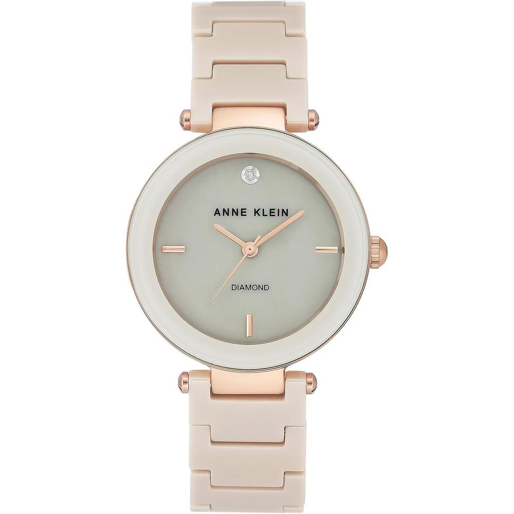 Anne Klein AK/1018RGRD reloj para mujer de cerámica con diamante auténtico | Bronceado/Oro Rosa