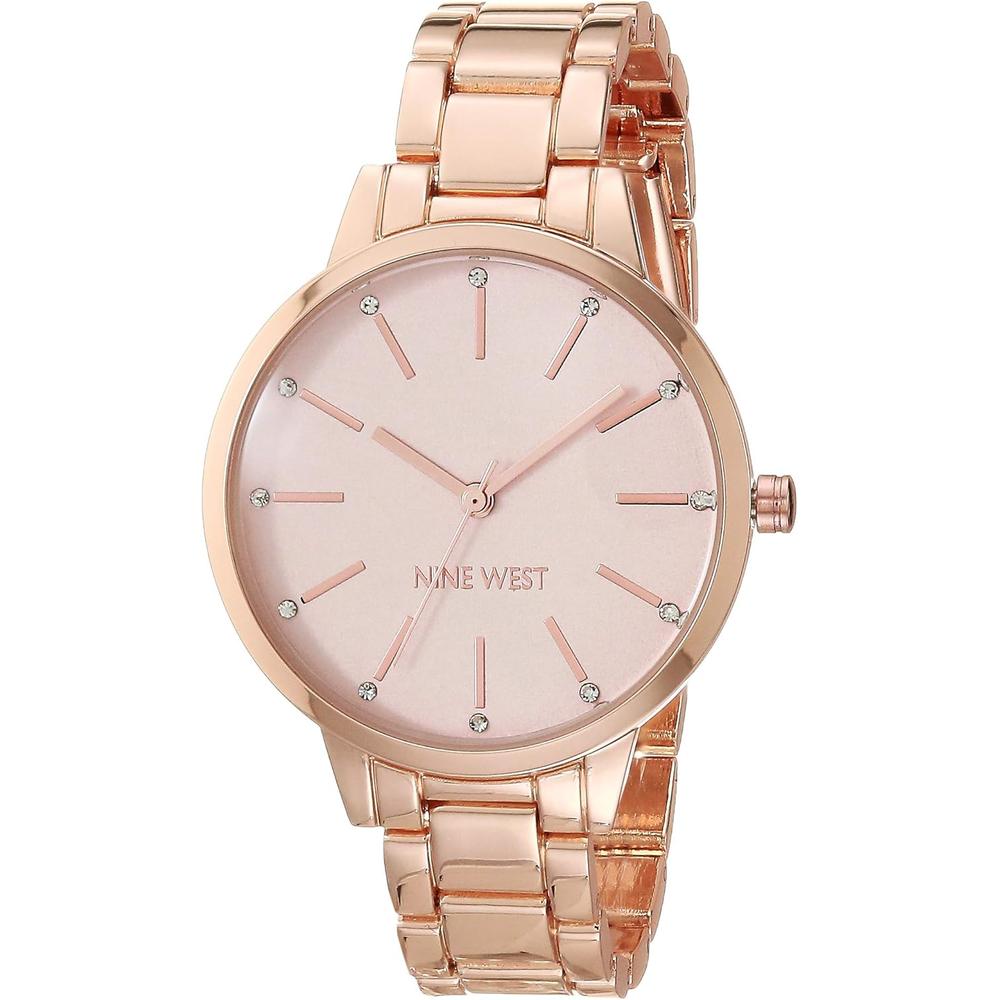 Nine West NW/2098CHGB reloj elegante para dama con esfera floral | Rosado/Oro rosa