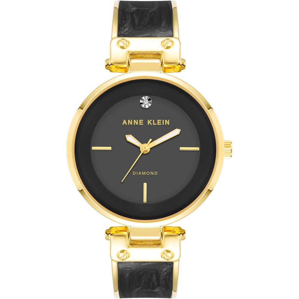 Anne Klein AK/2512LPGB reloj para mujer con diamante auténtico | Negro/Oro