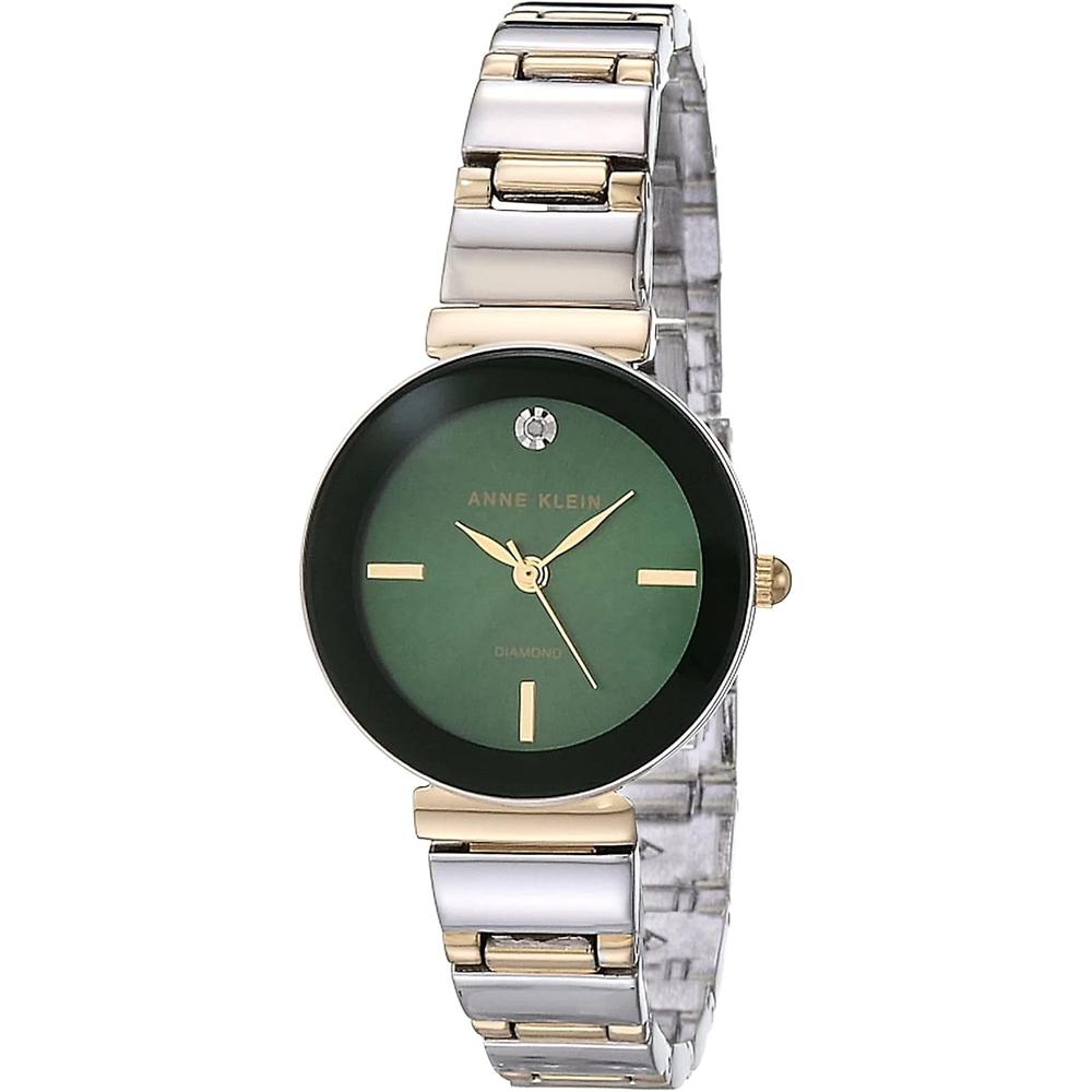 Anne Klein AK/2434EMGB reloj con diamante verdadero y pulsera para mujer | Plateado/Dorado/verde