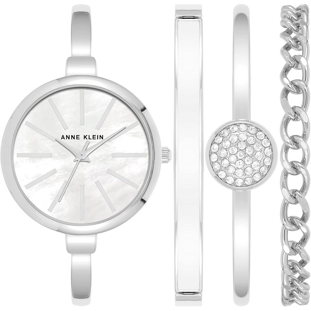 Anne Klein AK/1470GNST reloj femenino con set de pulseras | Plateado
