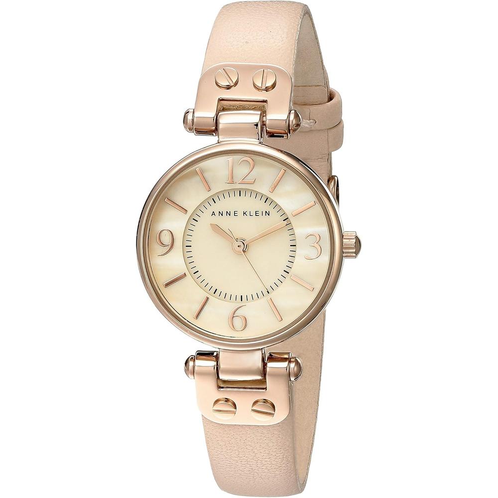 Anne Klein 109442CHHY reloj para mujer con correa de cuero | Rosado rubor/oro rosado