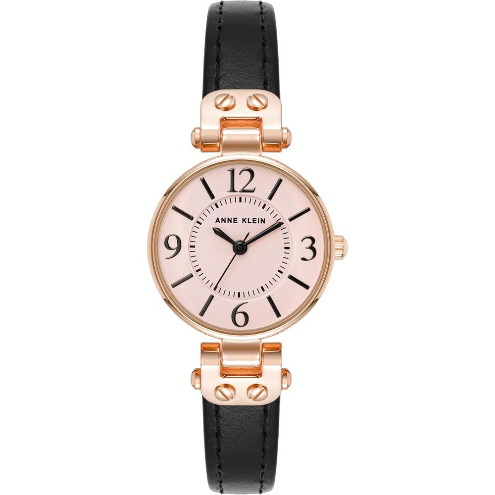 Anne Klein 109442CHHY reloj para mujer con correa de cuero | Negro/Oro Rosa/Rosa
