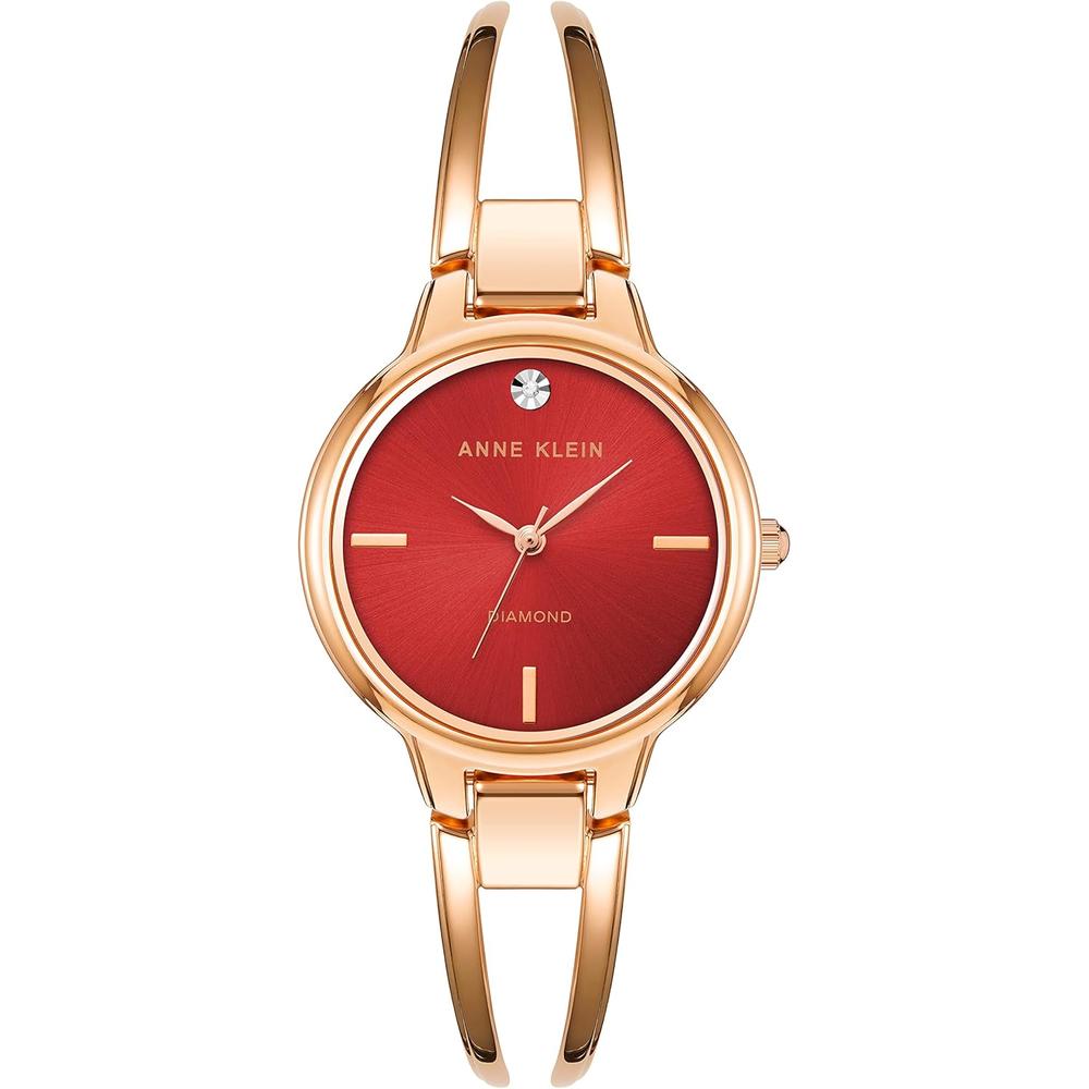 Anne Klein AK/2626PKGB reloj femenino con diamante auténtico | Oro rosa/Borgoña