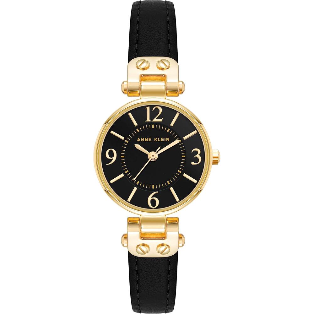 Anne Klein 109442CHHY reloj para mujer con correa de cuero | Negro/Oro