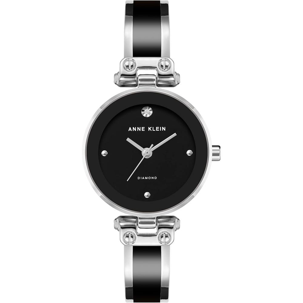 Anne Klein AK/1980BKGB reloj para mujer con diamante y pulsera tipo brazalete | Negro/Plata
