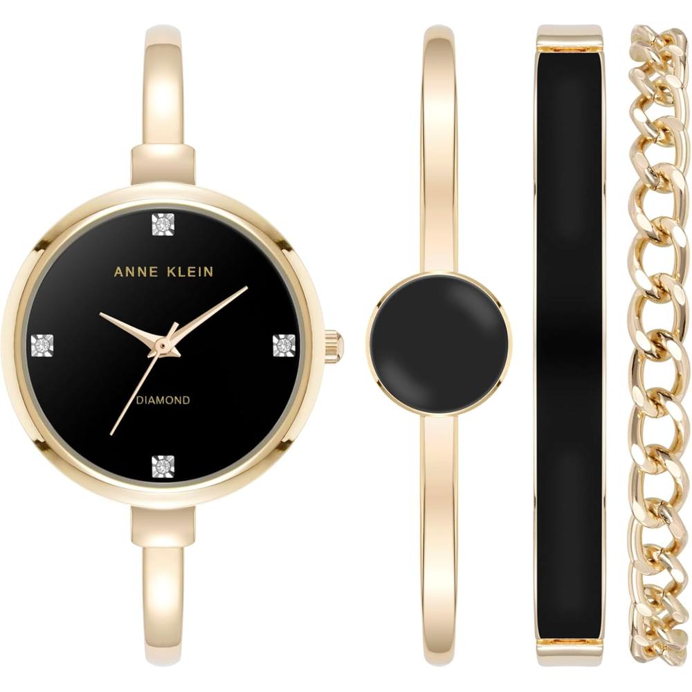 Anne Klein AK/1470GNST reloj femenino con set de pulseras | Negro/Dorado