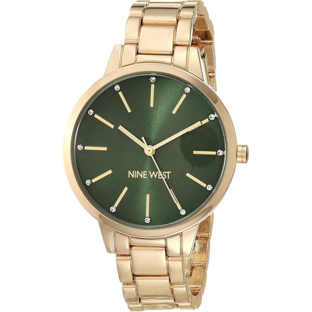 Nine West NW/2098CHGB reloj elegante para dama con esfera floral | Verde/Dorado