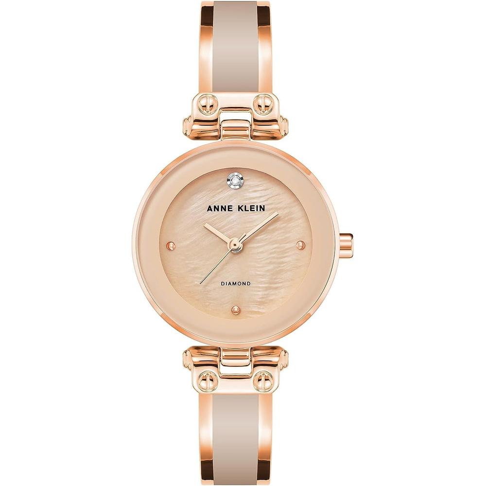 Anne Klein AK/1980BKGB reloj para mujer con diamante y pulsera tipo brazalete | Rosado/Oro rosa