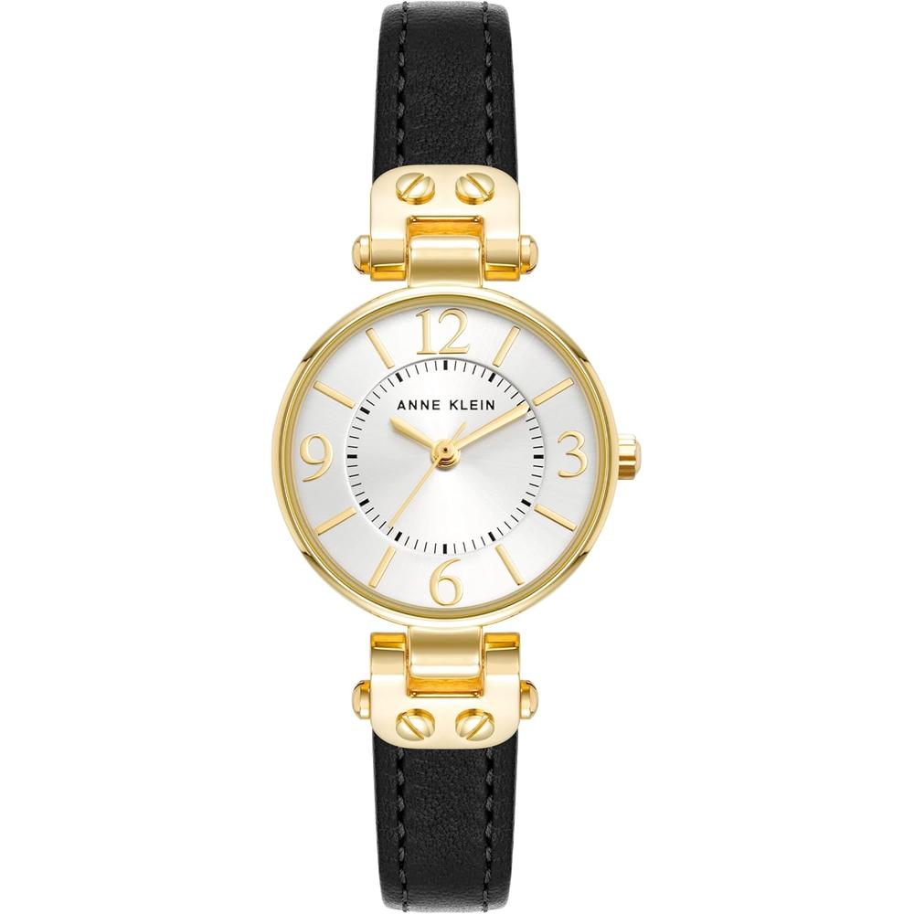 Anne Klein 109442CHHY reloj para mujer con correa de cuero | Negro, dorado (black/Gold-Tone)