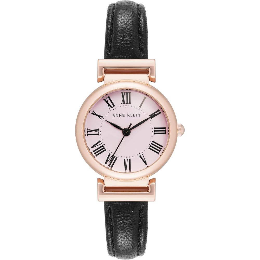 Anne Klein AK/2246CRHY reloj para mujer cuero correa | Negro/Oro Rosa/Rosa
