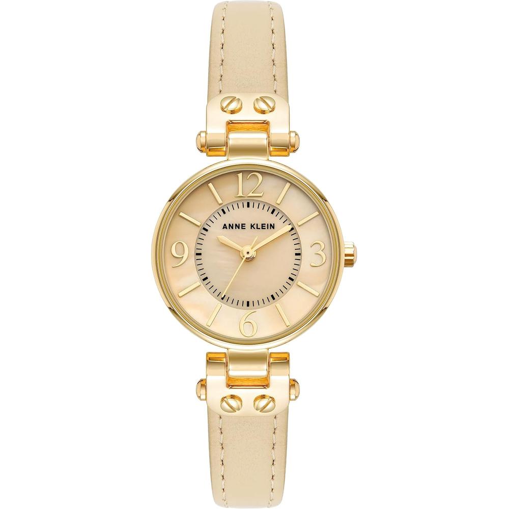 Anne Klein 109442CHHY reloj para mujer con correa de cuero | Crema/Dorado