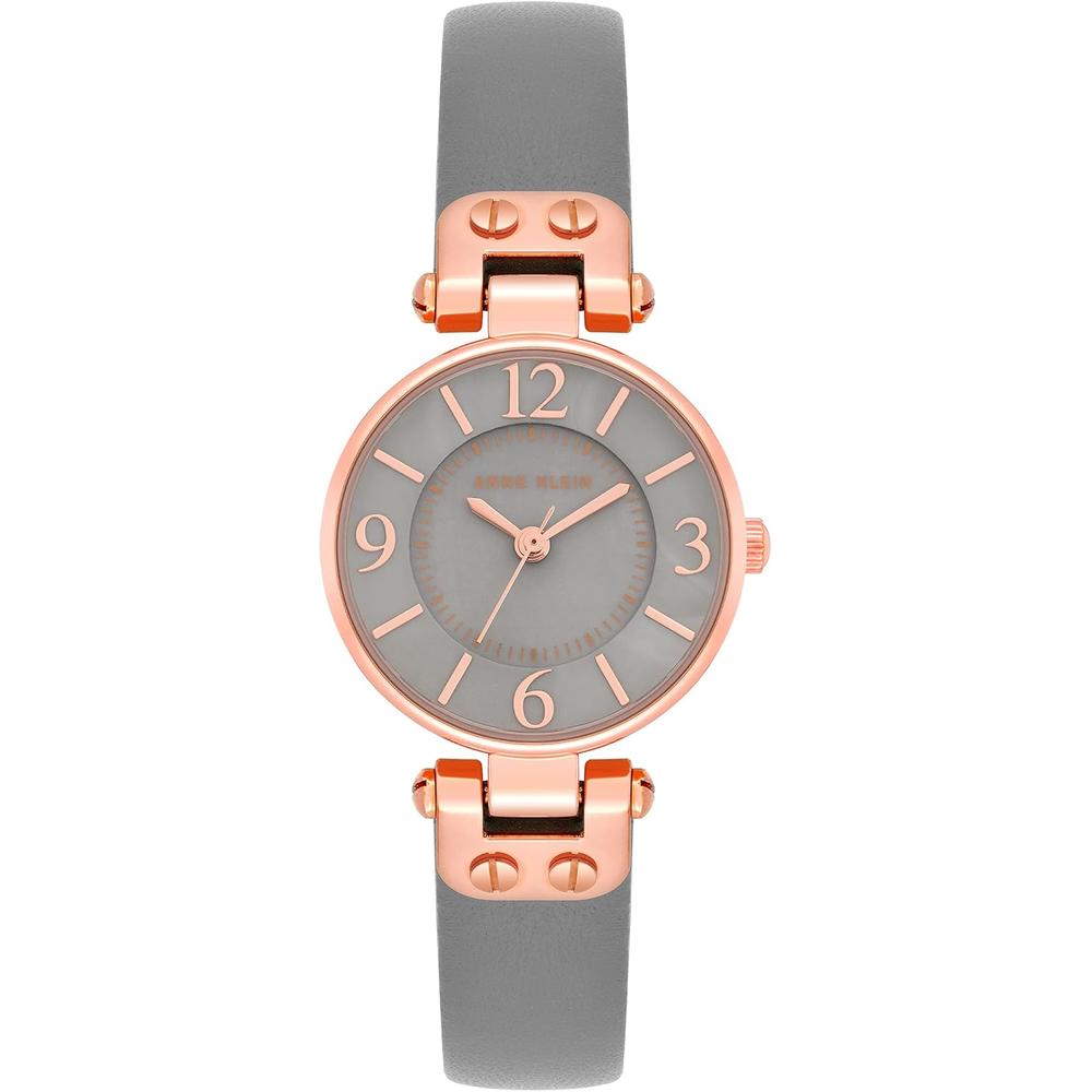 Anne Klein 109442CHHY reloj para mujer con correa de cuero | Gris/Oro rosa