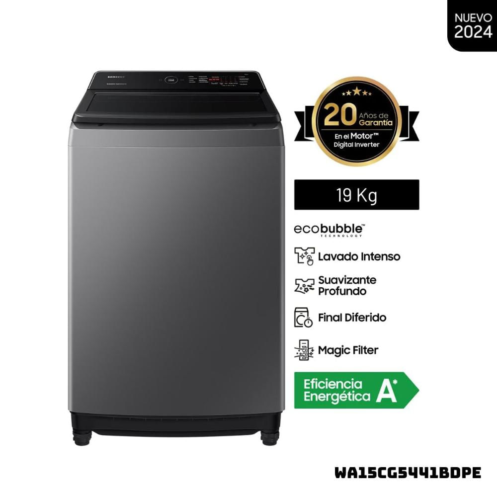 LAVADORA SAMSUNG ECOBUBBLE 15 KG CARGA SUPERIOR GRIS OSCURO WA15CG5441BDPE