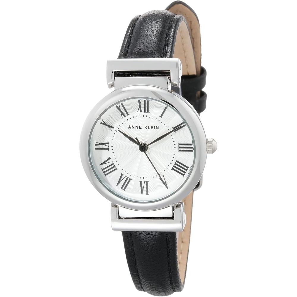Anne Klein AK/2246CRHY reloj para mujer cuero correa | Negro/Plata