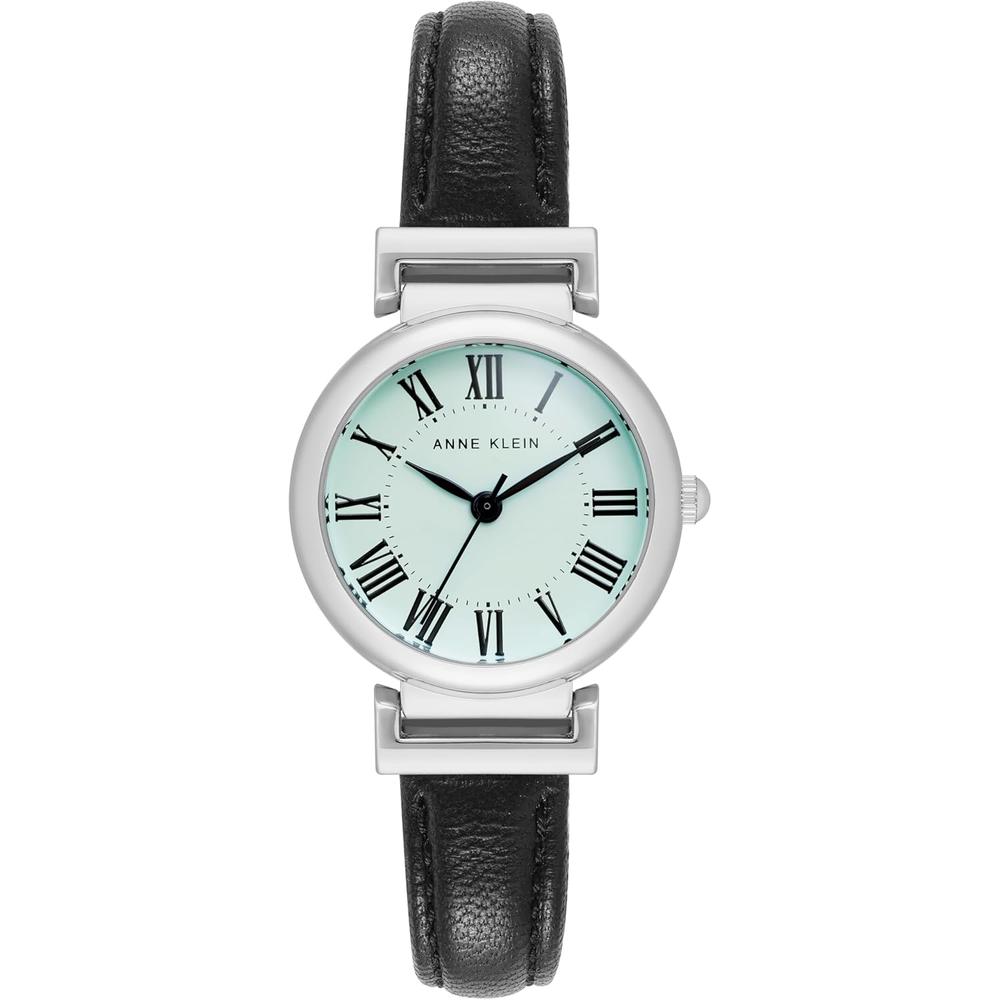 Anne Klein AK/2246CRHY reloj para mujer cuero correa | Negro/Plata/Aguamarina