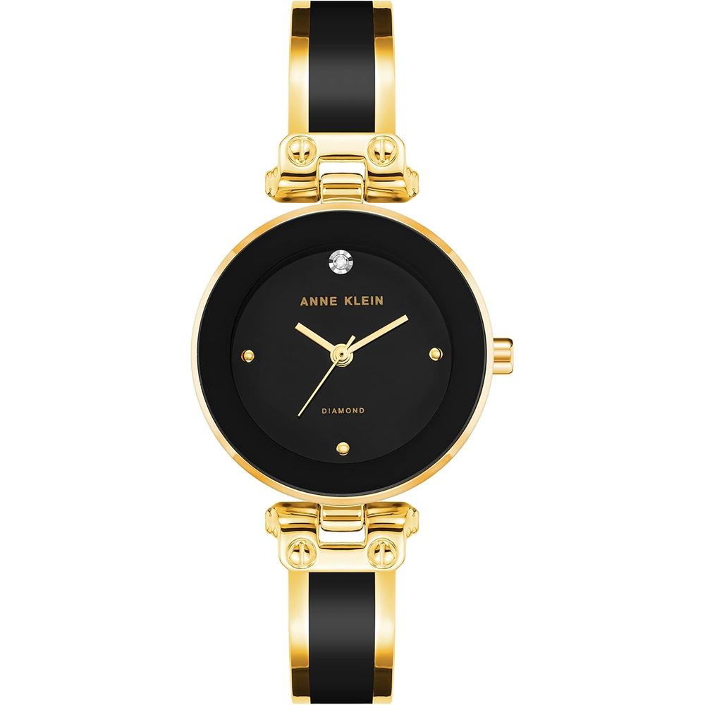 Anne Klein AK/1980BKGB reloj para mujer con diamante y pulsera tipo brazalete | Negro/Oro
