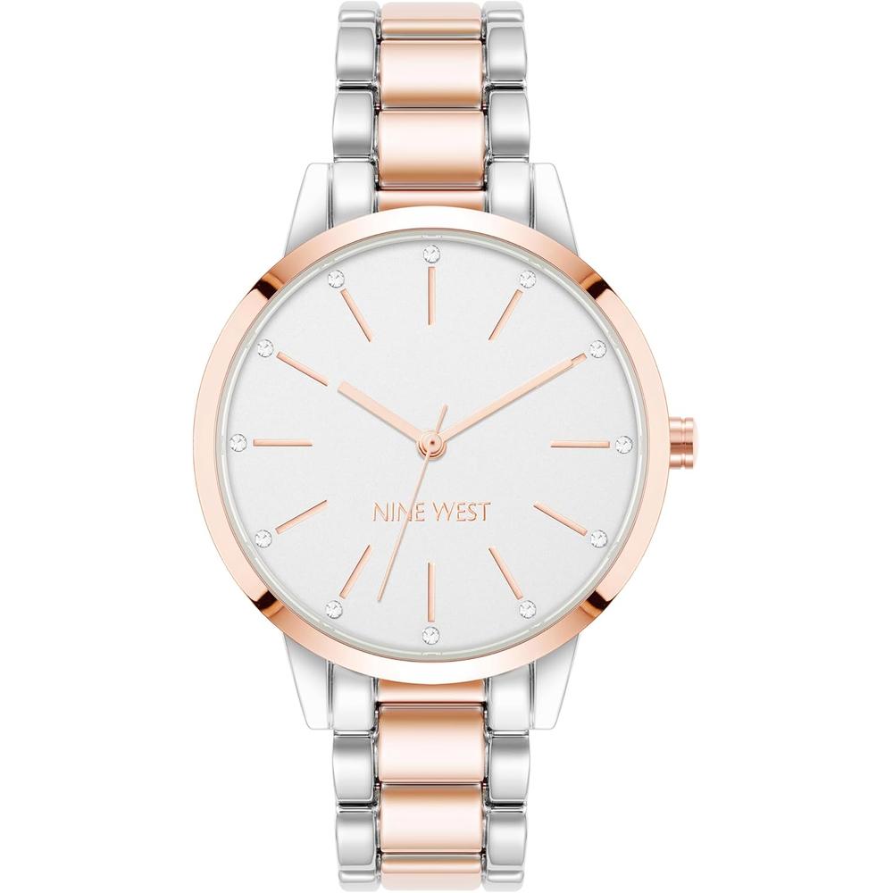 Nine West NW/2098CHGB reloj elegante para dama con esfera floral | Plata Mate/Oro rosa