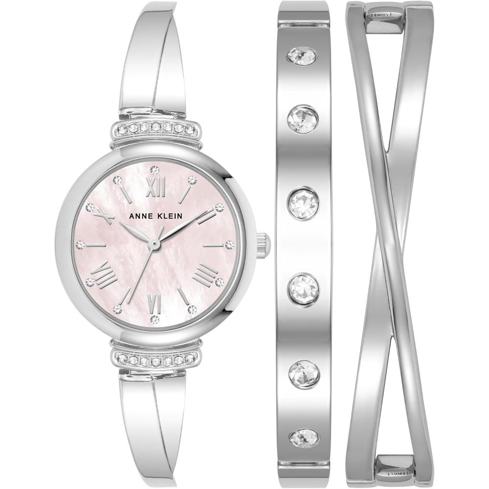 Anne Klein AK/2245 reloj mujer con cristales premium y set de pulseras | Plateado/Rosado