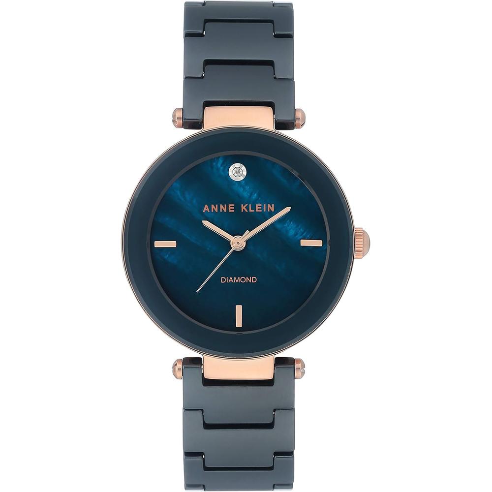 Anne Klein AK/1018RGRD reloj para mujer de cerámica con diamante | Azul marino/Rosa dorado