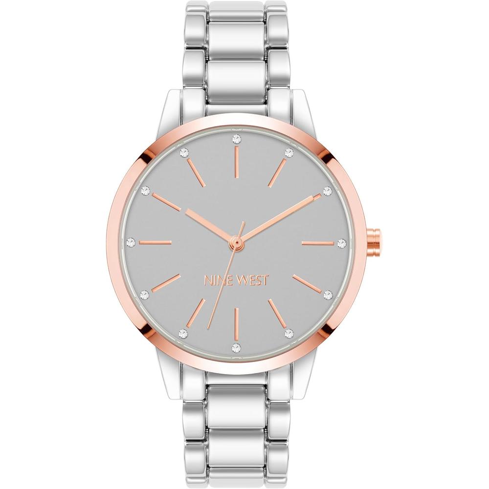 Nine West NW/2098CHGB reloj elegante para dama con esfera floral | Plateado/Oro rosa
