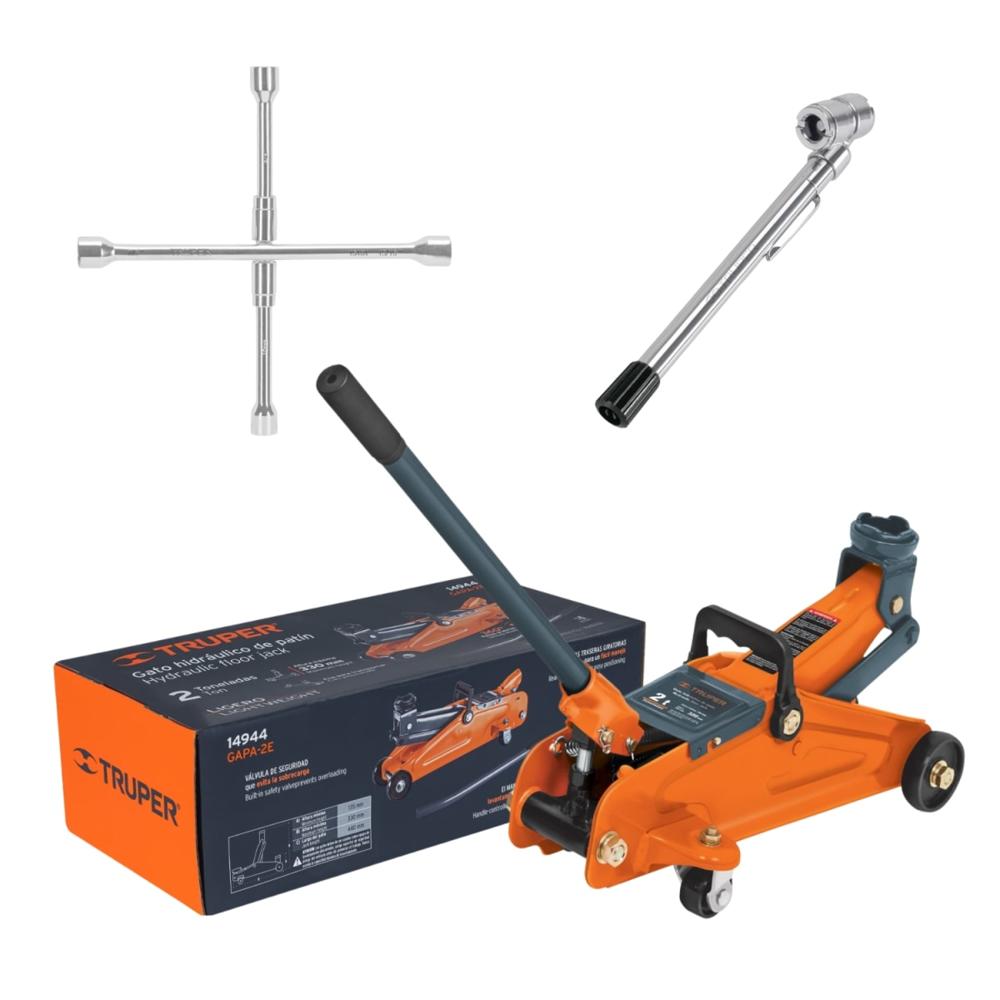Gata Lagarto 2tn + llave cruz + medidor de aire Truper 14944-15484-19099