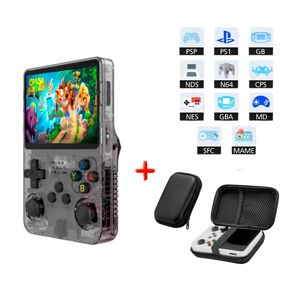 Consola de Videojuegos Portátil R36S Negro 15000 Juegos + Regalo Estuche