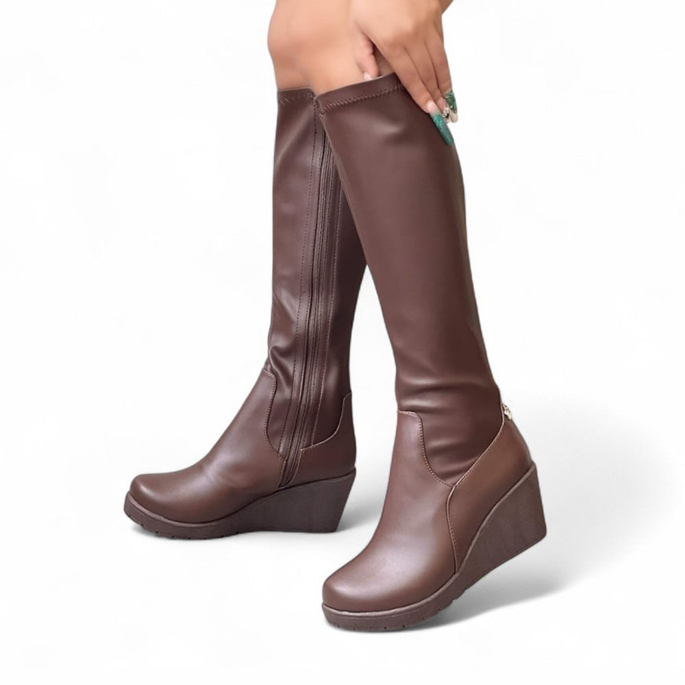 Bota Mujer Strech Cuña 7 1299 5C-75 Color Marron Talla 35