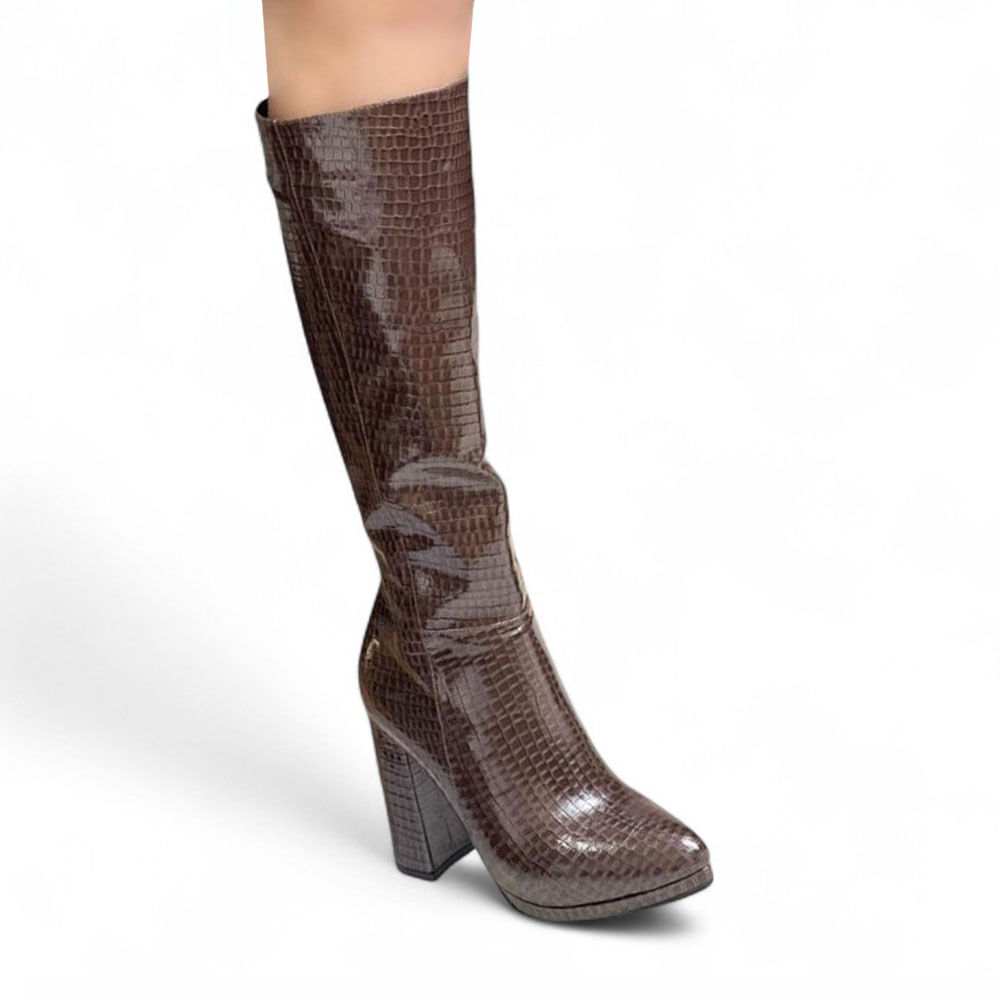 Bota Mujer Labrado Charol Taco 10 1299 5C-95 Color Marron Talla 36