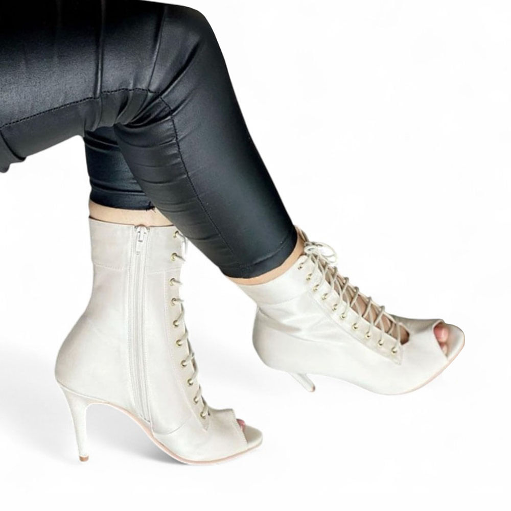 Botin Mujer Abierto Satinado Taco 9 1299 5C-85 Color Beige Talla 35