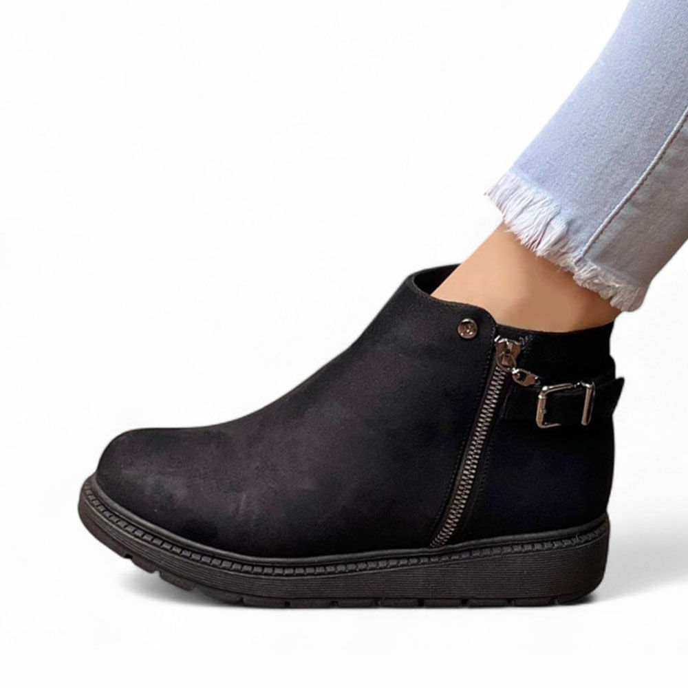 Botin Mujer Acolchada Gamuza Cierre 1299 5C-55 Color Negro Talla 38