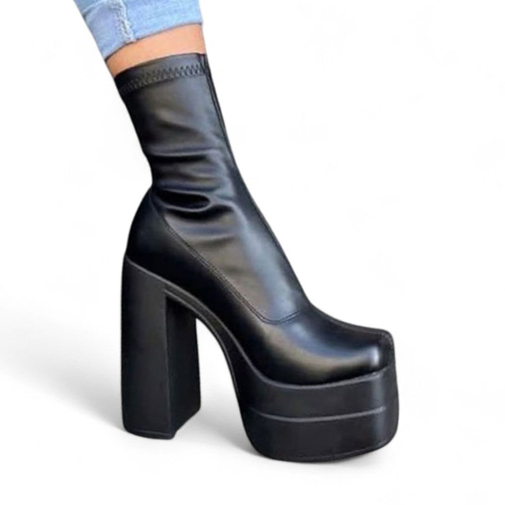 Botin Mujer Latex Strech Taco 13 1299 5C-95 Color Negro Talla 36