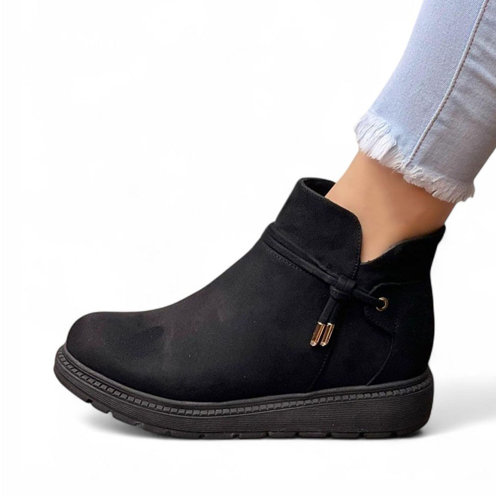 Botin Mujer Acolchada Gamuza 1299 5C-55 Color Negro Talla 36