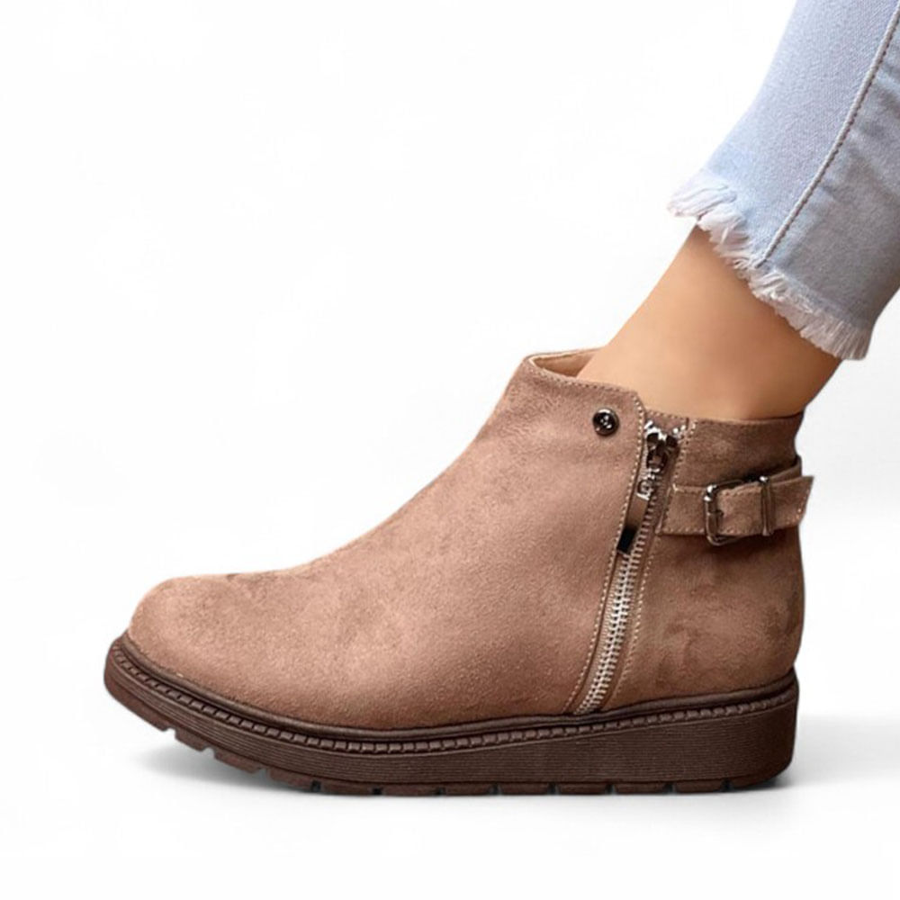Botin Mujer Acolchada Gamuza Cierre 1299 5C-55 Color Beige Talla 39