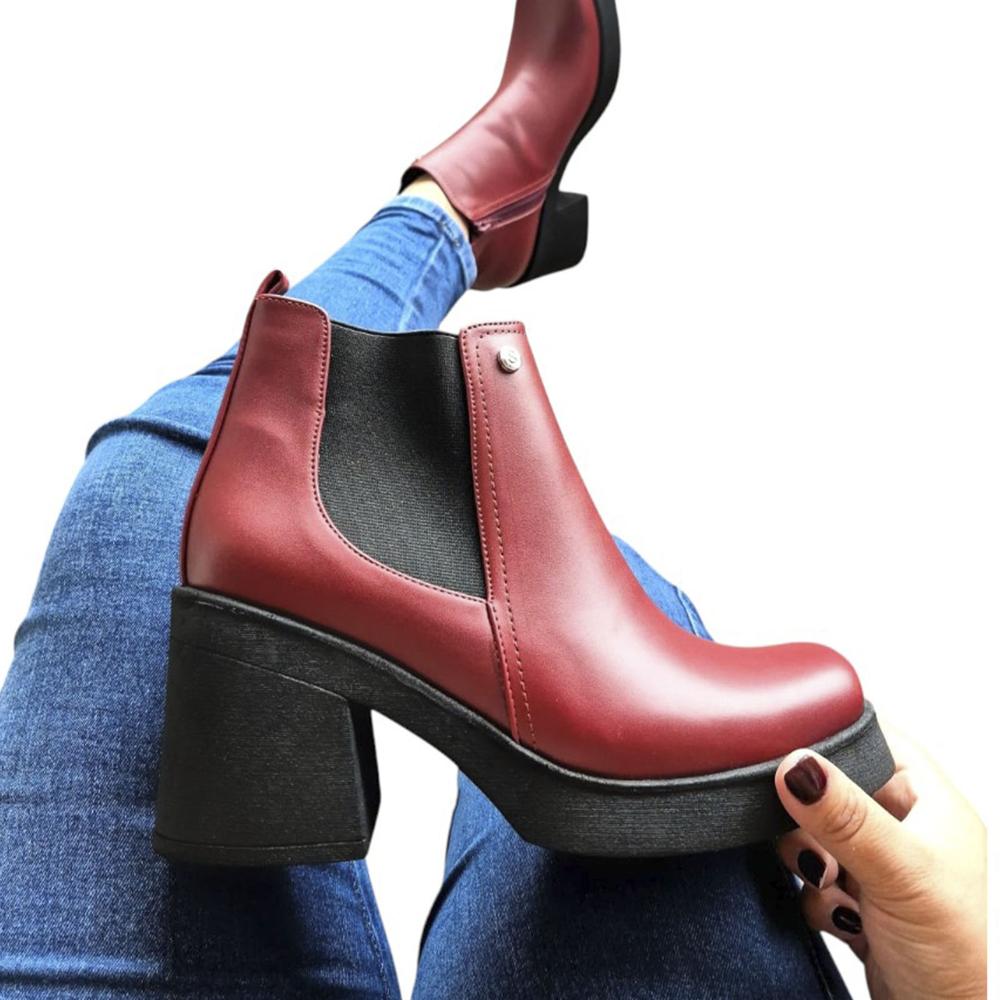 Botin Mujer Elasic Taco 7 1177 5C-60 Color Vino Talla 38