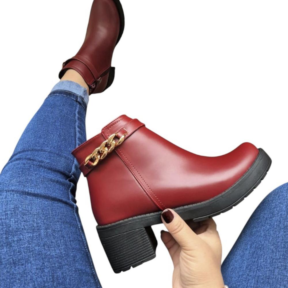 Botin Mujer Doble Taco 5 1177 5C-58 Color Vino Talla 37