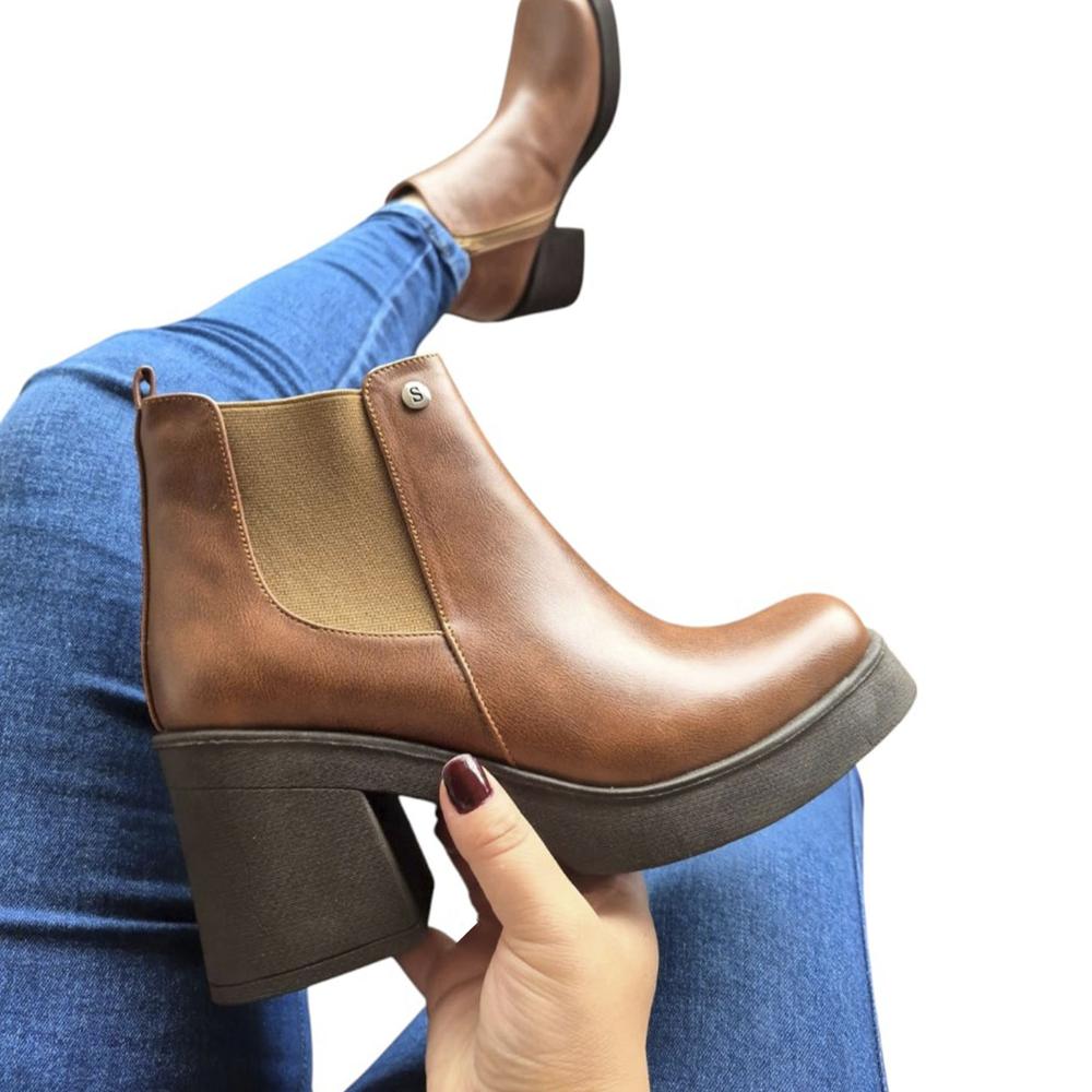 Botin Mujer Elasic Taco 7 1177 5C-60 Color Camel Talla 37